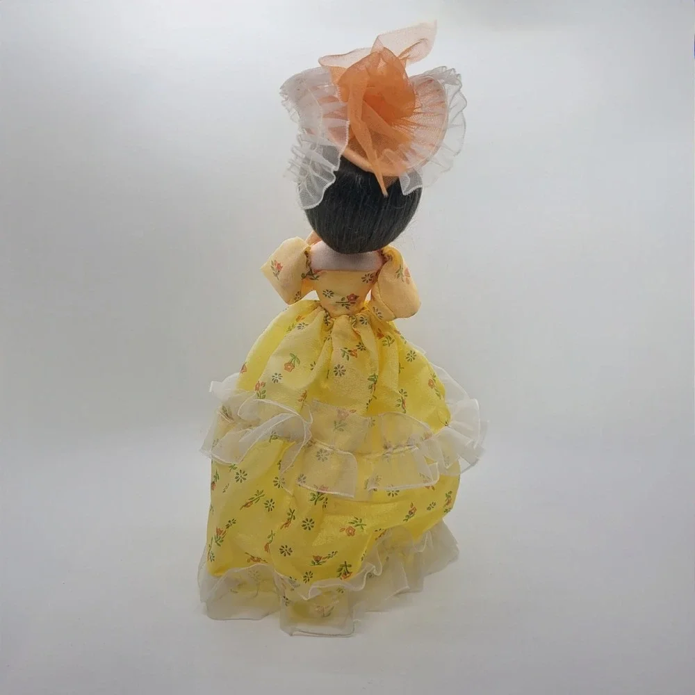 Vintage Bradley Pose Doll Yellow Floral Tiered Gown Big Eye Korea 1970s